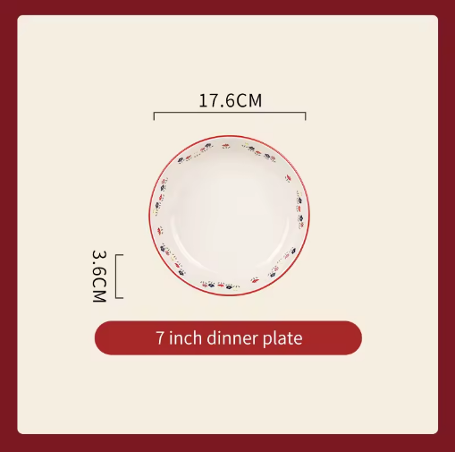 7 inch dinner plate with measurements on a beige background