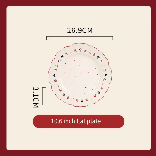 Measurement of a decorative plate with floral patterns on a beige background