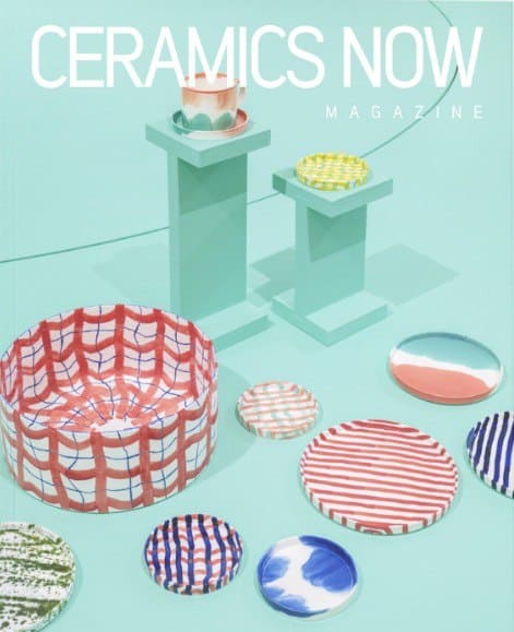 Ceramics Now magazine cover with ceramic plates and bowls on a light blue background
