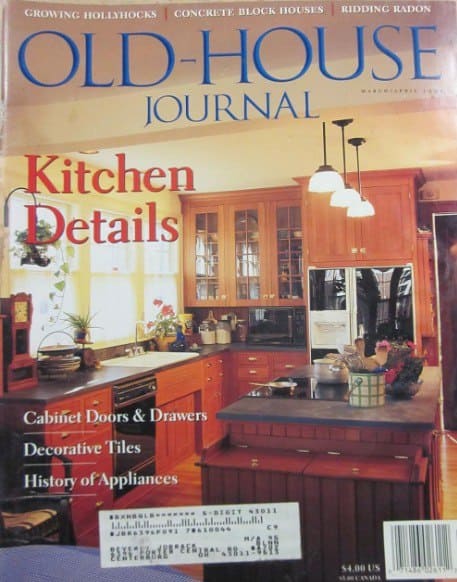 Magazine cover of 'Old House Journal' featuring a kitchen with wooden cabinets.